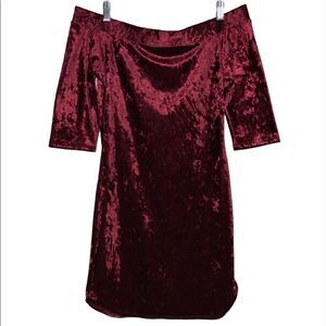 Off Shoulder Dress Ruby Crushed Velvet Size M